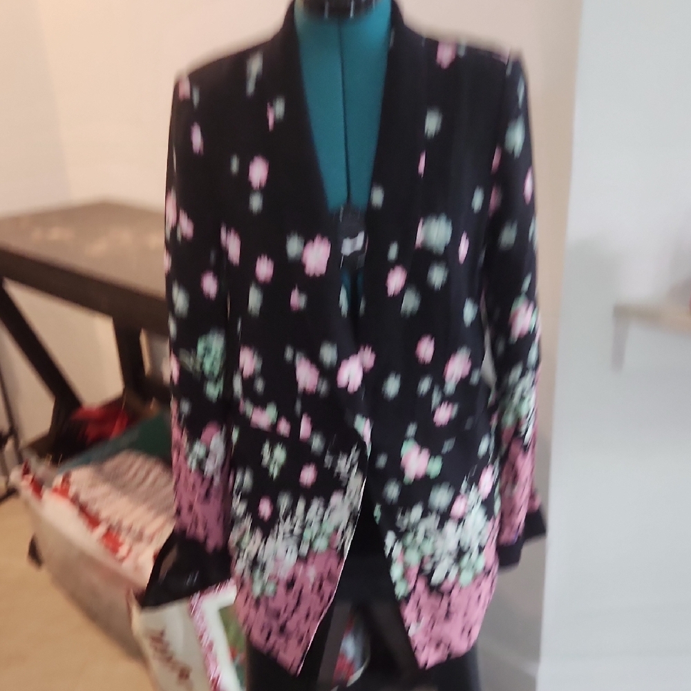Anthropologie Black and Pink Floral Blazer